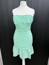 Womens Prettylittlething mint green ruched frill  bodycon dress size 8 New tags