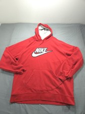   Nike Hoodie Mens XXL Red Center Big Swoosh Vintage Y2K Silver Tag Sweatshirt