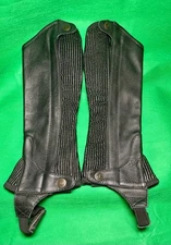 Ovation Half Chaps Black Leather Youth Size C 16-18 Zipper