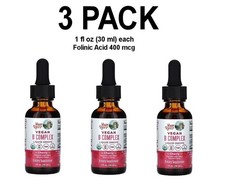 Folinic Acid 3 PACK, Vegan B Complex Liquid Drops, Cherry, 1 fl oz 30 ml each