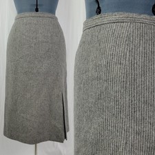 Vintage JH Collectibles Grey w White Pinstripes Wool Skirt w Lining Size 12