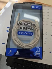 USB-A to Type-C Fast Charging Data SYNC Charger Cable Cord 10FT LONG Vivitar whi