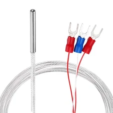 RTD PT100 Temperature Sensor Probe with 3 Wire Terminal, 6.6ft