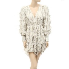 Love The Label Anthropologie Smocked Metallic Evening Mini Dress Ruffle S 258214
