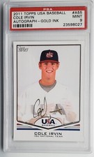 2011 Topps USA Baseball Gold Ink Cole Irvin Autograph RC 11/25 PSA 9 Mint w/Auto