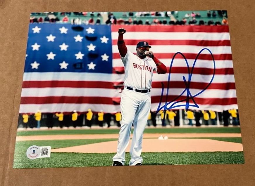 David Ortiz Autographed Signed BOSTON RED SOXS 8X10 PHOTO BECKETT BAS BOSTON STRONG 