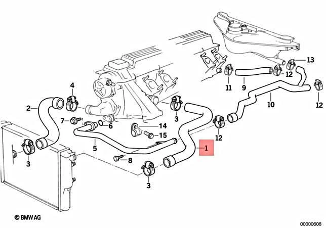 Genuine BMW E34 Sedan Wagon Cooling System Water Hose OEM 