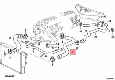 Genuine BMW E34 Sedan Wagon Cooling System Water Hose OEM 
