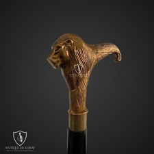 Victorian Lion Head Cane Solid Brass Handle Wooden Walking Stick Christmas Gif