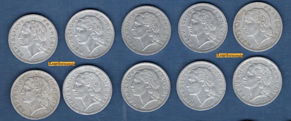Lot de 10 pièces de 5 Francs Lavrillier Aluminium - Gvt Provisoire, 1944 - 1947 - Photo 1/1
