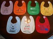 baby infant first holiday 7  themed bibs Christmas, Halloween, New Years ETC. 