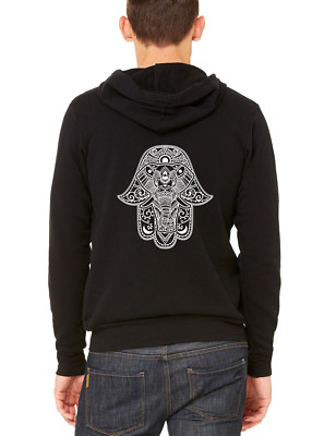 Men's Elephant Hamsa Hand C9 Black Zipper Hoodie Namaste