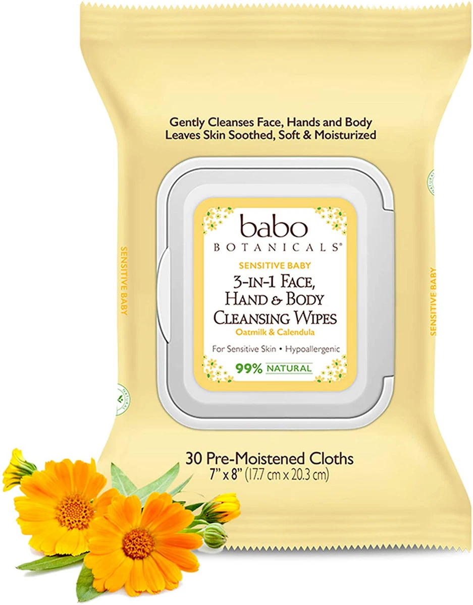 Babo Botanicals Sensitive Baby 3 in 1 Face Hand Body Wipes with