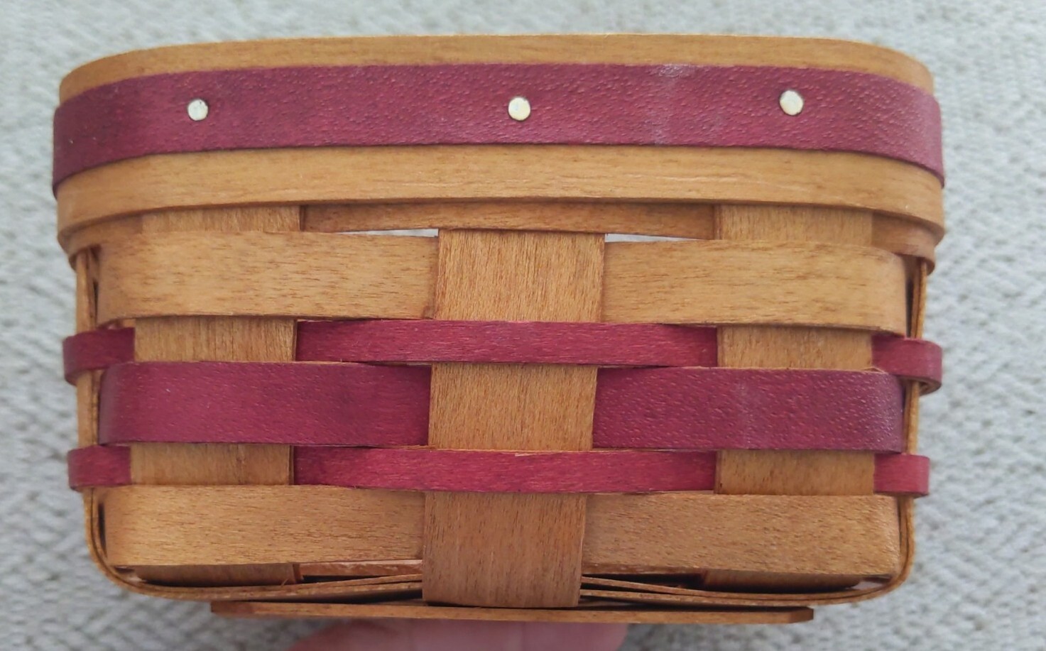 Bradford Basket Company Hand Woven Square Basket 1995 Small Natural Red