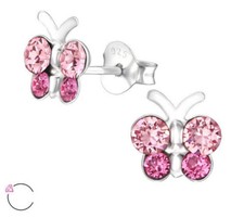 925 Sterling Silver Butterfly Made With Swarovski Crystal Stud Earrings Pink