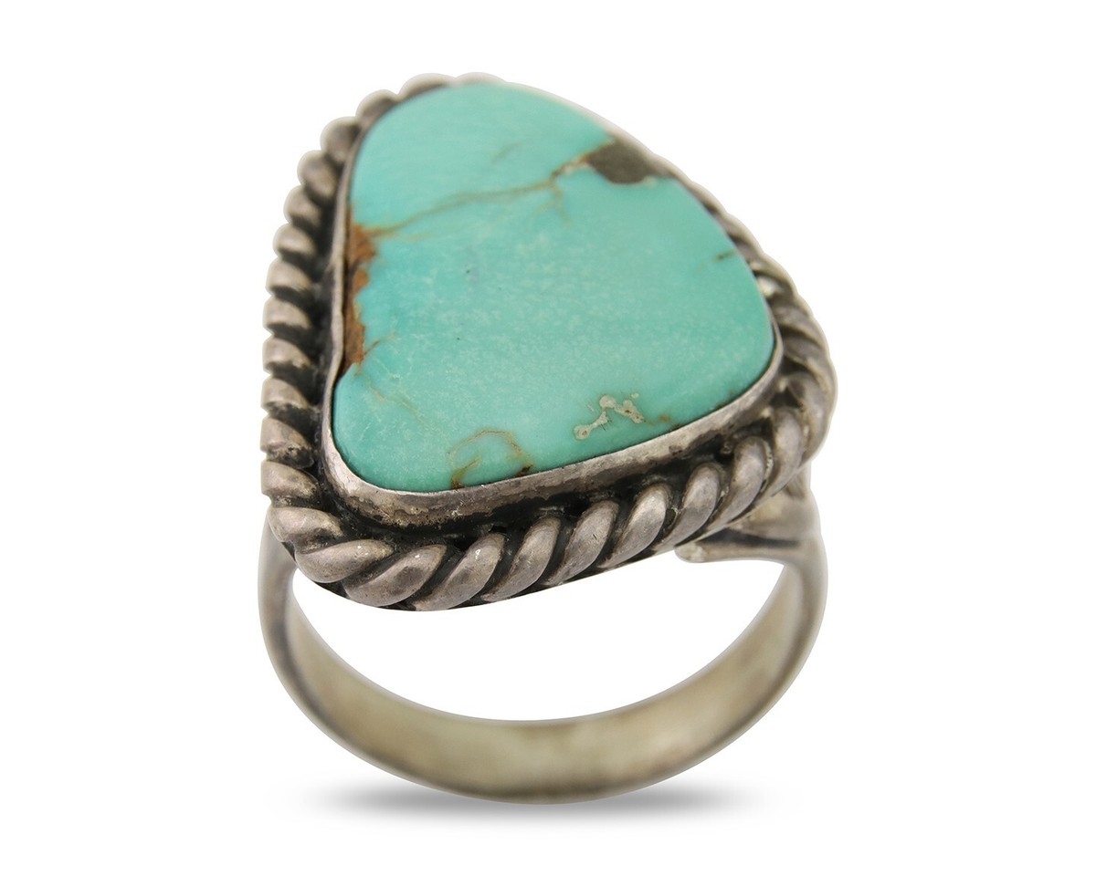 Men Navajo Ring 925 Silver Natural Slab Turquoise Signed Sunset C