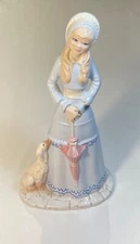 Byron Molds Figurine Young Girl Women Holding Umbrella Pet Dog Puppy Handpainted