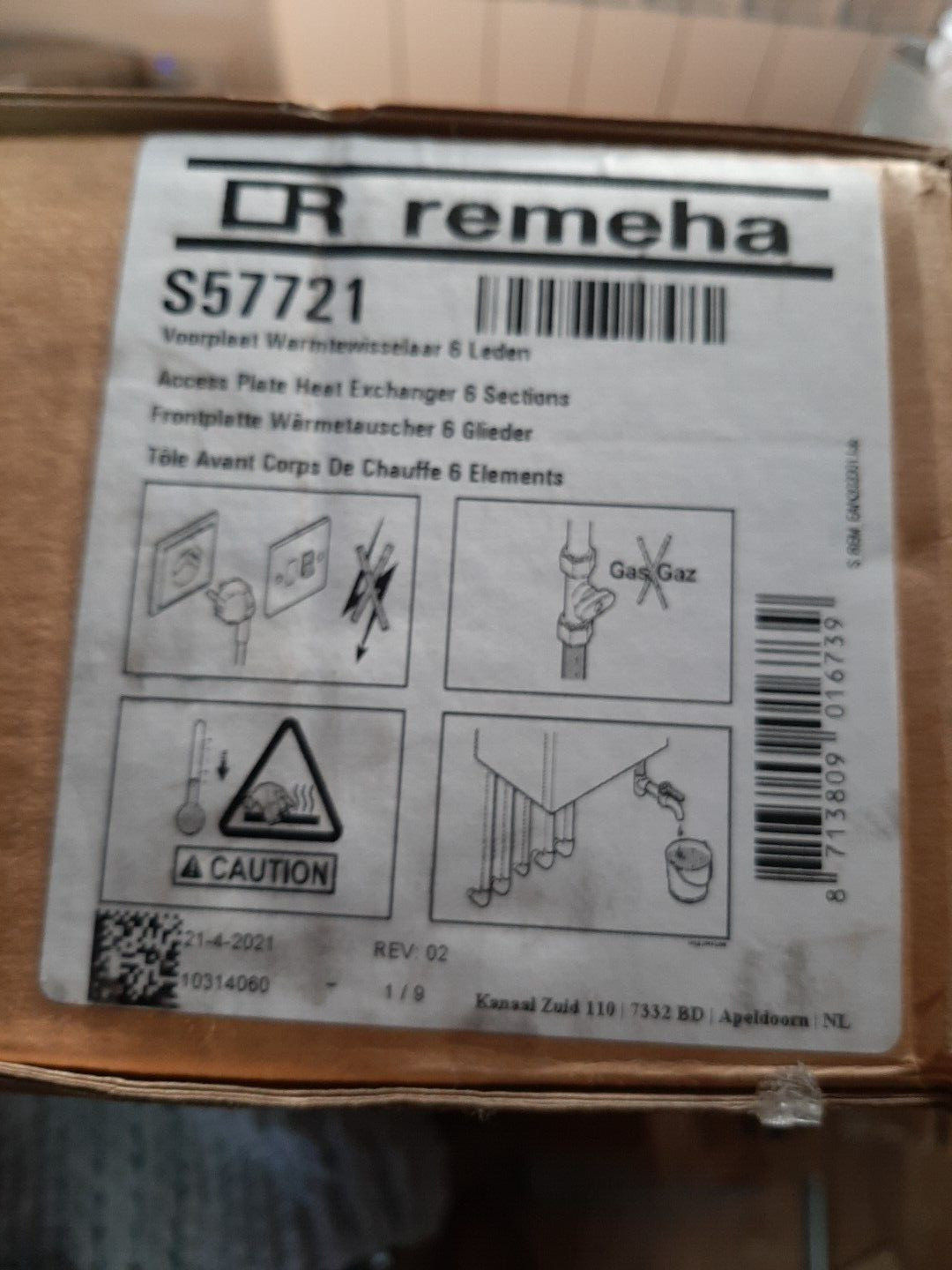 Remeha S57721 Access plate Heat exchanger 6 section