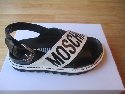 【送料&関税込】Moschino Sandal With Logo NEW Moschino M Logo White Leather Sandals Women's Size 36