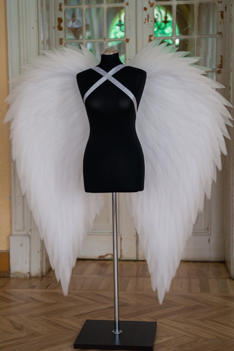 AUYAO Ailes d'ange Blanches pour Enfants, 4Pcs Costume Ailes d'ange avec Auréole, Déguisement Ange Costume d'halloween, Ailes de Plumes Blanc Femme Filles pour Fête de Thème Carnaval(45 * 35