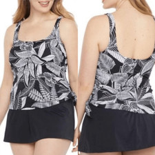 Azul by Maxine Of Hollywood Women's Skirted Swim Dress One Piece Black White 8