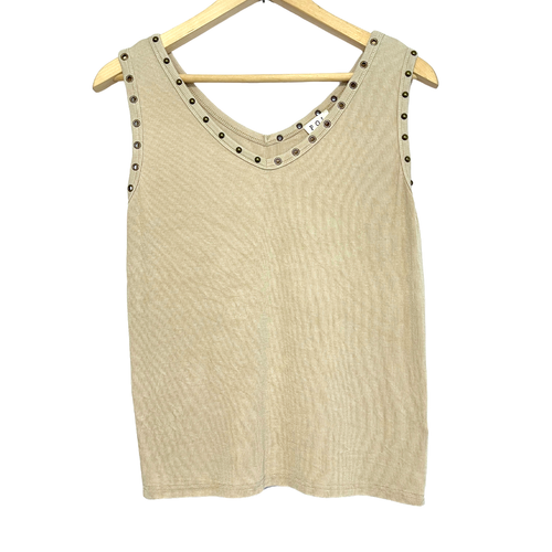 Pol Studded Tank Top Womens Size M Khaki Beige Ribbed Stretch Edgy ...