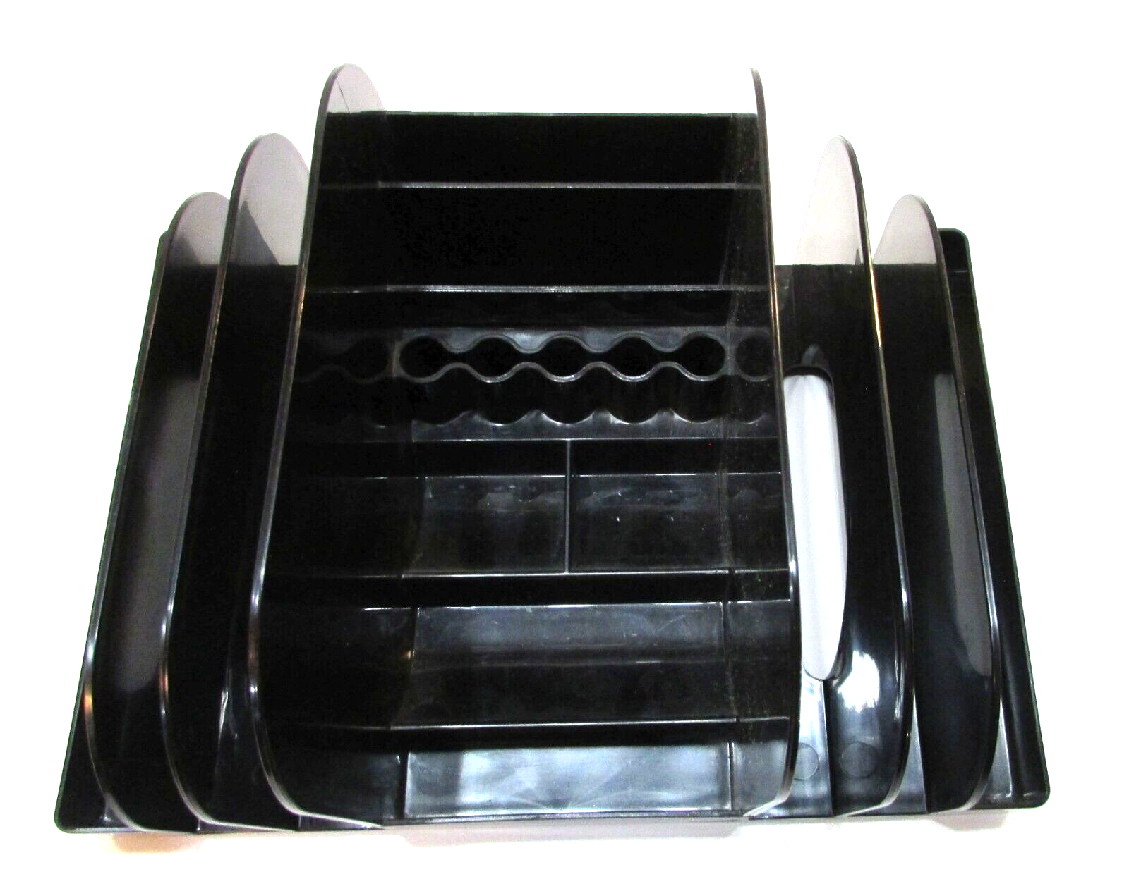 Vintage 1990's Black Acrylic Plastic Desktop Organizer Pen Letter misc Holder
