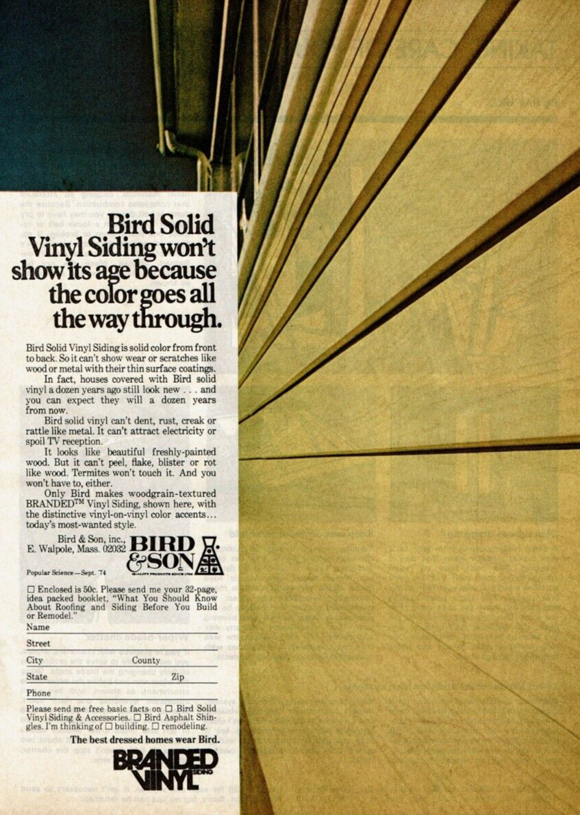 1974 Vintage Print Ad Bird & Son Branded Vinyl Bird Solid Vinyl Siding