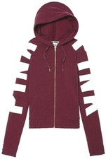 Victoria's Secret Pink Hoodie Full Zip Elastic Hem Sweatshirt Maroon M NWT