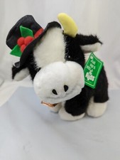Russ Clover Cow Plush Black White 9 Inch Bell Hat Stuffed Animal Toy