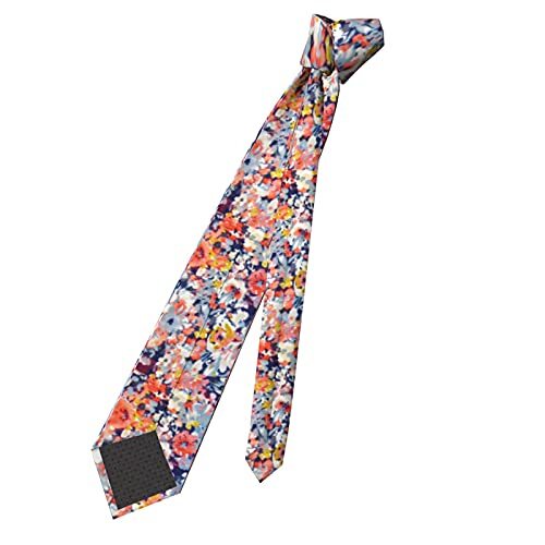 Mens Tie Watercolor Floral Necktie,Fun Floral Flower Print Woven Slim Neck - Picture 7 of 7