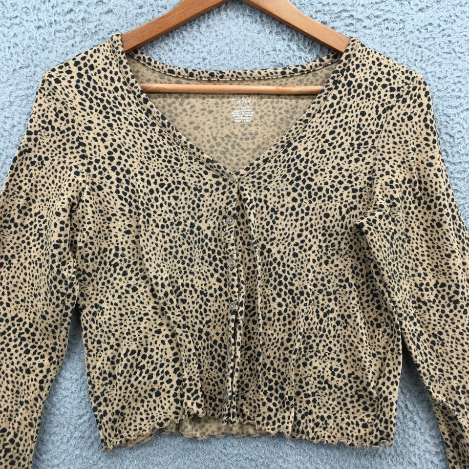 American Eagle Cropped Button Up Knitted Top Womens S Brown Long Sleeve Polka - Image 2 of 4