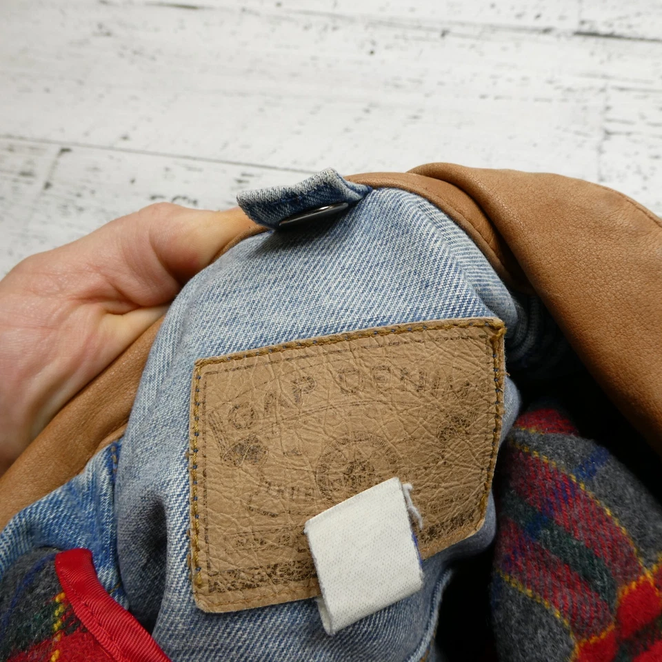 Vintage GAP Trucker Jacket Youth Size M Blue Wool Blanket Lined Leather Collar - Image 3 of 4