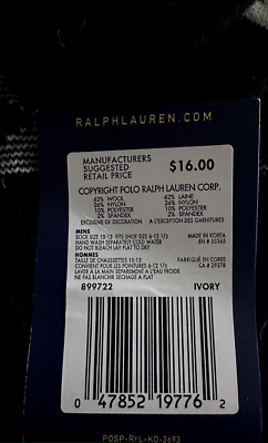 NWT Polo Ralph Lauren mens wool socks 62% wool dog logo diamond