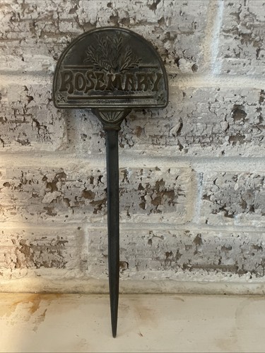 Vintage Rosemary Herb Planter Stake Label in Brass Patina