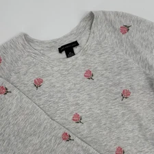 Joan Vass Gray Rose Embroidered Sweatshirt Women's Cozy Pullover Top Size XS