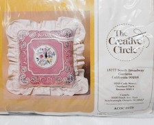 Vintage 1985 Creative Circle Embroidery Pillow Kit Dusty Rose Floral 14x14