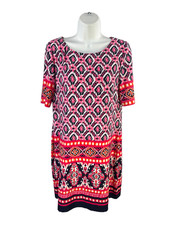 Eliza J Women's Pink/Multicolor Geometric Short Sleeve Mini Dress - 8 Petite