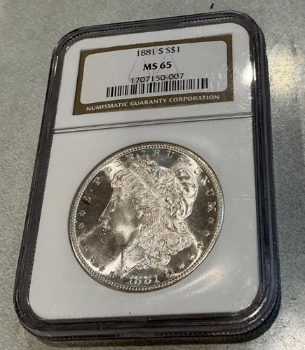 1881 S  MORGAN SILVER DOLLAR COIN $1, NGC MS 65