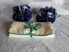 Blue Ivory Satin Drawstring Travel Bag Jewelry Pouch Inside Pocket Zipper CHOICE