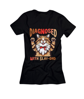 T - Shirt Damen Diagnosed With Slay - DHD Katze Cat  cooler Spruch Druck Sommer