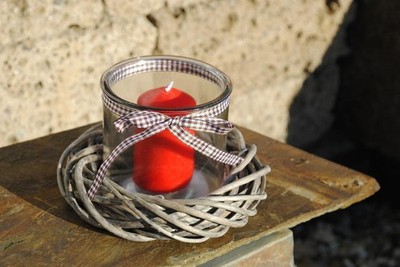 Weidenkranz mit Teelichtglas,in weiß oder natur,16cm Ø,2er Set