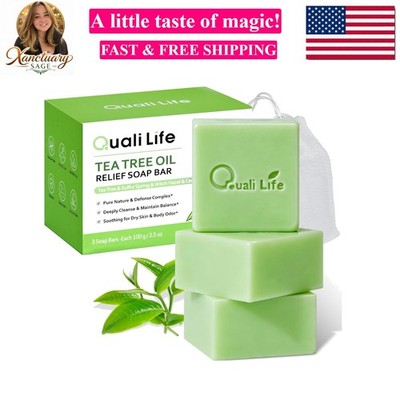 Tea Tree Soap Bar, 3 Pack   Deep Cleansing Face & Body Bath Bar with Witch Te...