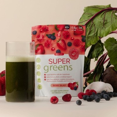 SPRIGS Daily Super Greens Powder ~ Berry Blast Flavor ~ 9.5 Oz ~ Low Sugar