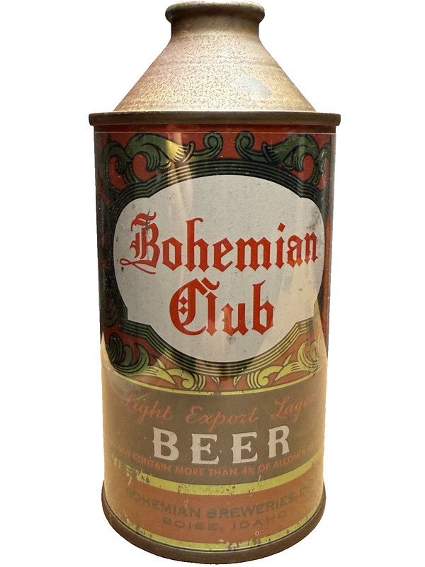 Bohemian Club Empty 12-ounce Cone Top Beer Can. Bohemian Breweries Boise Idaho