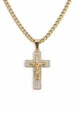 Cross Crucifix Gold Plated Stainless Steel 24" Chain 6mm Necklace And Pendant 
