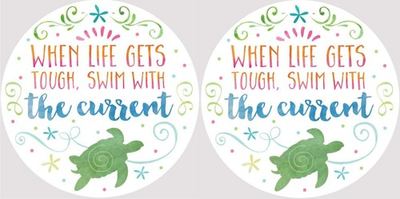 #ad #ad When Life Gets Tough Swim With Current Sea Turtle Car Coasters Set of 2 $11.88