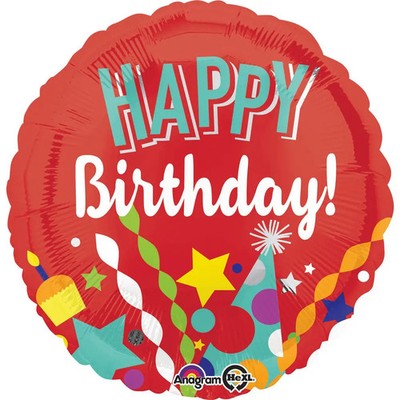 Standard Happy Birthday - Festlich Folienballon rund, S40, verpackt, 43 cm