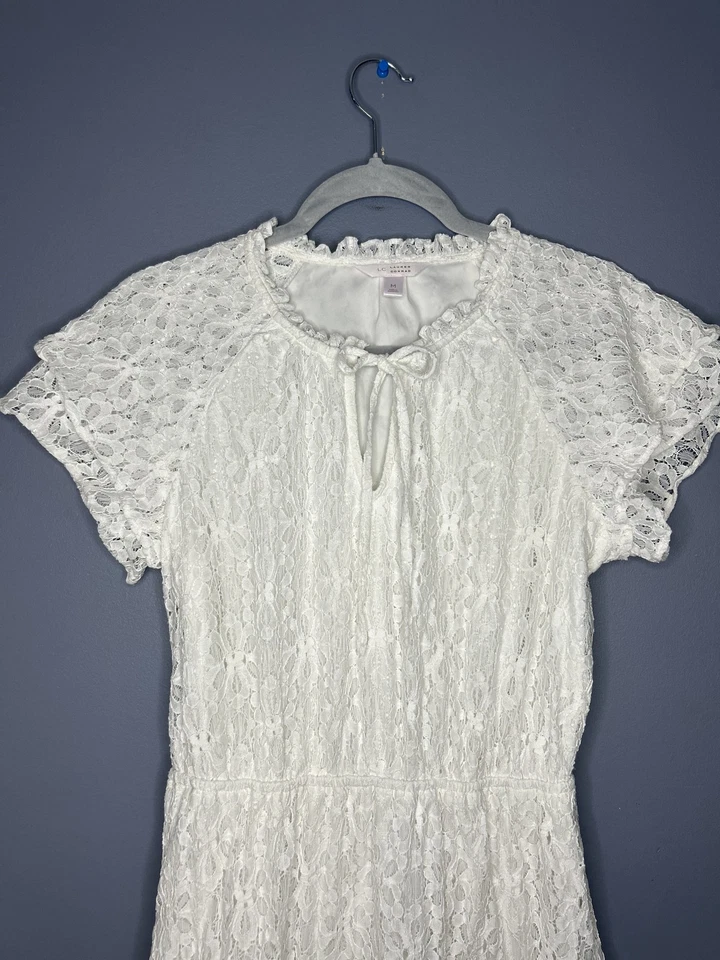 Lauren Conrad 连衣裙女式 M 蕾丝 Coquette 荷叶边波西米亚内衬春夏白色 — 第 4/4 张图片