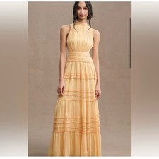 BHLDN Juniper Metallic Tiered Backless High-Neck Gown